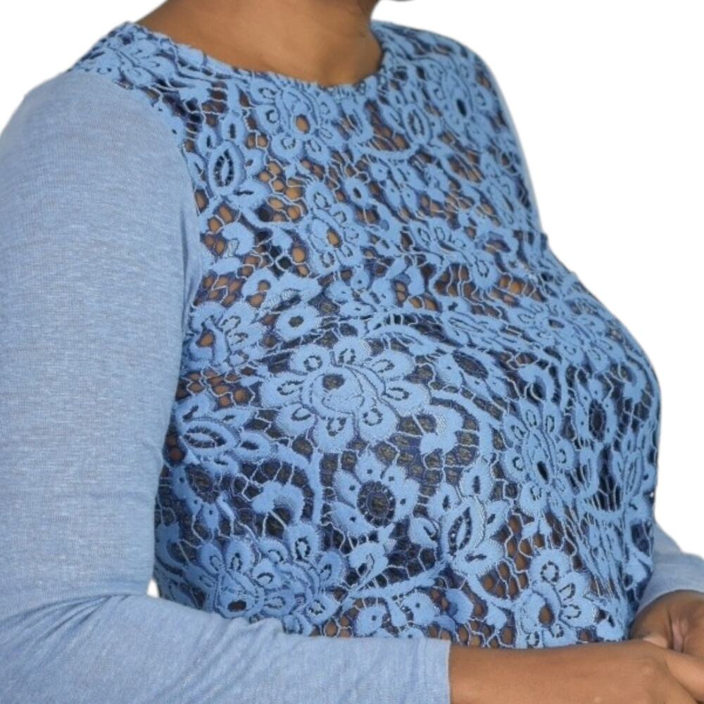 Sundance Ariadna Top Blue Lace Knit Sweater Scallop Hem Long Sleeves Size XS - Picture 8 of 14